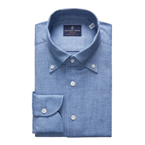 Emanuel Berg Flannel Herringbone Blue Shirt