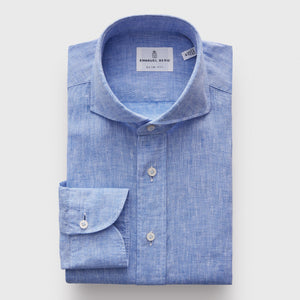 Emanuel Berg Blue Luxury Linen Sport Shirt