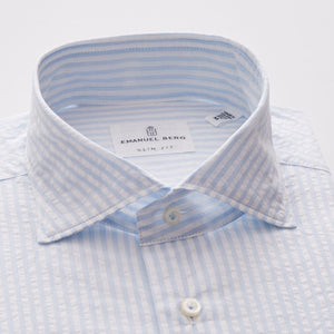 Emanuel Berg Blue Stripe Luxury Seersucker Sport Shirt