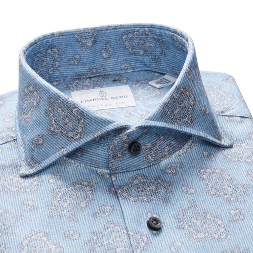 Emanuel Berg Brushed Twill Blue Paisley Shirt