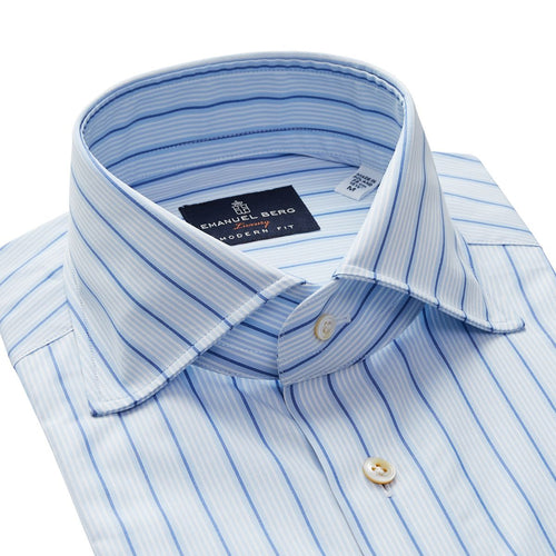 Emanuel Berg Blue Stripe Luxury Poplin Dress Shirt