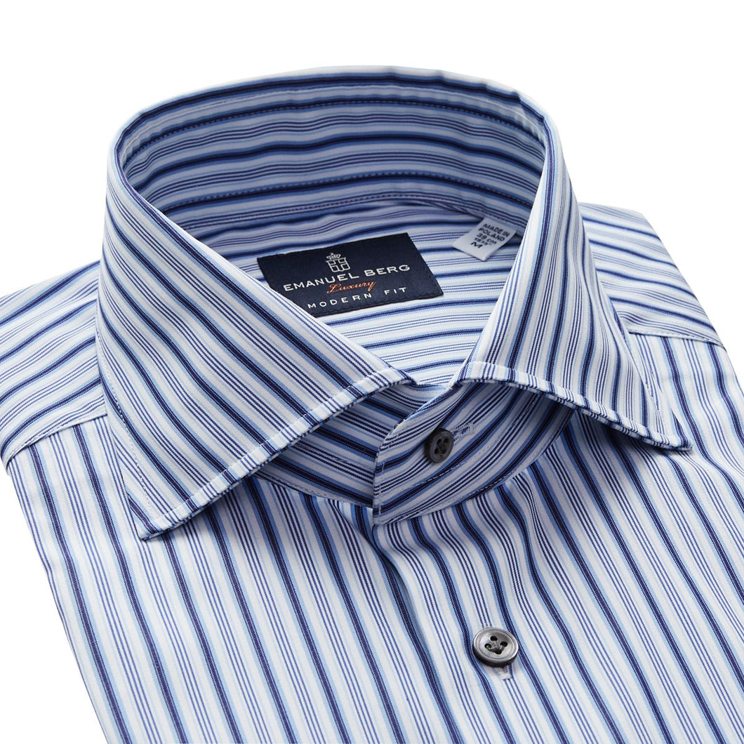 Emanuel Berg Navy Stripe Luxury Poplin Dress Shirt