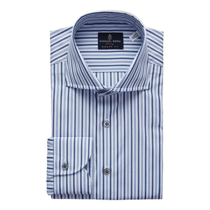 Emanuel Berg Navy Stripe Luxury Poplin Dress Shirt