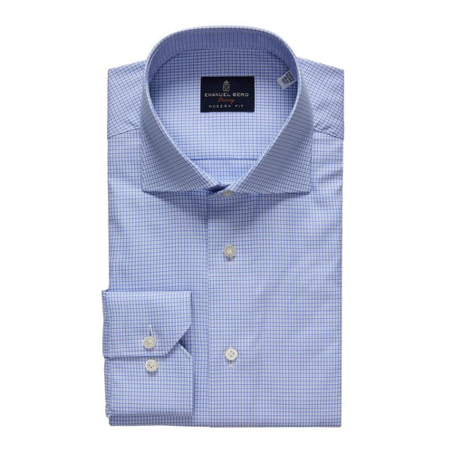 Emanuel Berg YOGA Blue Check Luxury Twill Dress Shirt