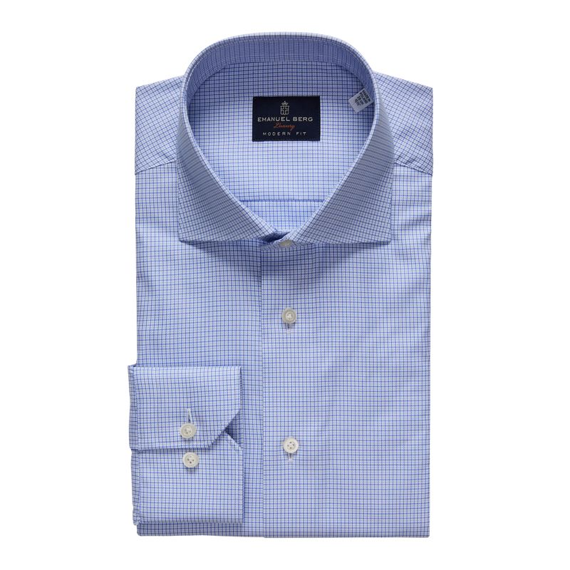 Emanuel Berg YOGA Blue Check Luxury Twill Dress Shirt