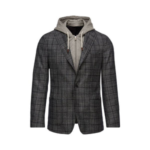 Emanuel Berg Hybrid Navy/Grey Plaid Hooded Jacket