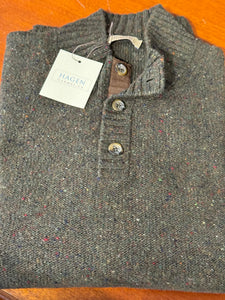 Hagen Forest Purl Stitch Button Mock Sweater