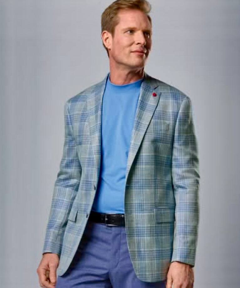 Tony The Tailor Mint/Azure Plaid Jacket