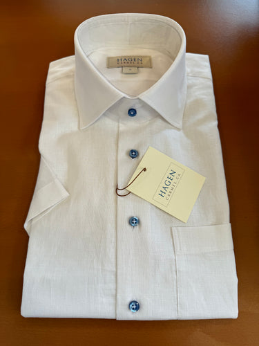 Hagen White Linen/Cotton Short Sleeve Shirt