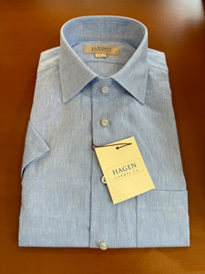 Hagen Blue Linen/Cotton Short Sleeve Shirt