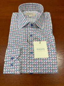 Hagen Blue Multi Print Boxes Shirt