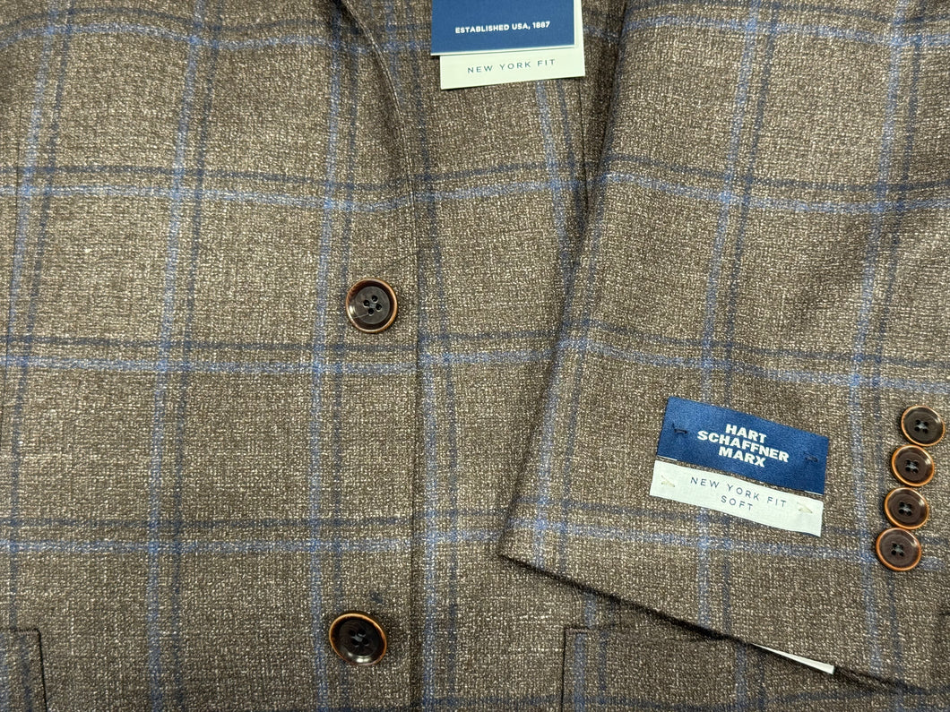 Hart Schaffner Marx Brown/Navy/Blue Windowpane Jacket