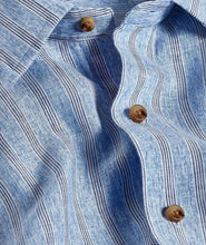 David Donahue Blue Stripe Short Sleeve Button Up