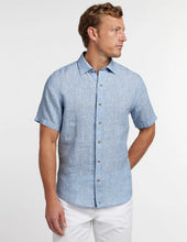 David Donahue Blue Stripe Short Sleeve Button Up