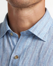 David Donahue Blue Stripe Short Sleeve Button Up